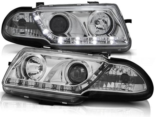 Scheinwerfer LED Tagfahrlicht Optik für Opel Astra F Bj. 91-94 Chrom